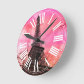 PixDezines pink paris/eiffel tower Ronde Klok (Hoek)