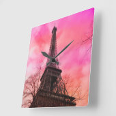 PixDezines pink paris/eiffel tower Vierkante Klok (Hoek)