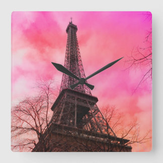 PixDezines pink paris/eiffel tower Vierkante Klok