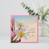PixDezines Pink Plumeria + Beach + zeester Kaart (Staand voorkant)
