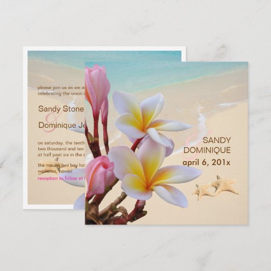 PixDezines Pink Plumeria + Beach + zeester Kaart (Voorkant / Achterkant)