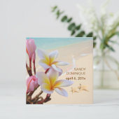 PixDezines Pink Plumeria + Beach + zeester Kaart (Staand voorkant)