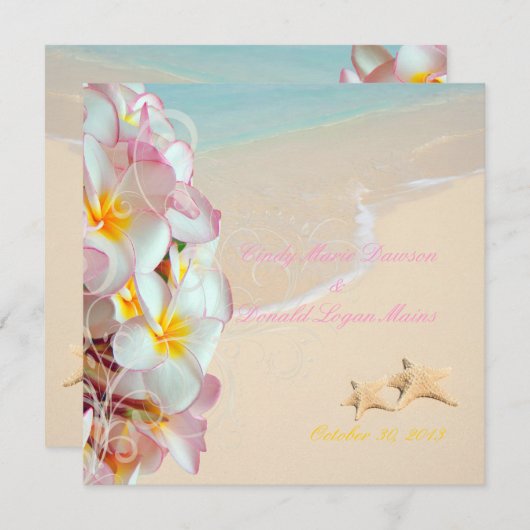 PixDezines PINK PLUMERIA+STARFISH+SWIRLS+BEACH Kaart (Voorkant / Achterkant)