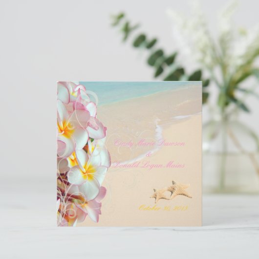 PixDezines PINK PLUMERIA+STARFISH+SWIRLS+BEACH Kaart (Staand voorkant)