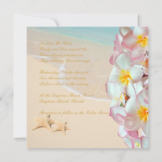 PixDezines PINK PLUMERIA+STARFISH+SWIRLS+BEACH Kaart (Achterkant)