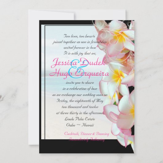 PixDezines Pink Plumeria/strand/tropische bruiloft Kaart (Achterkant)