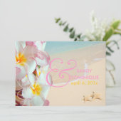 PixDezines Pink Plumeria+swirls/tropische bruiloft Kaart (Staand voorkant)