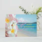 PixDezines Pink Plumeria+swirls/tropische bruiloft Kaart (Staand voorkant)
