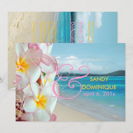 PixDezines Pink Plumeria+swirls/tropische bruiloft Kaart (Voorkant / Achterkant)