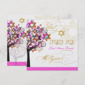PixDezines PINK TREE OF LIFE BAT MITZVAH INVITES Kaart (Voorkant / Achterkant)