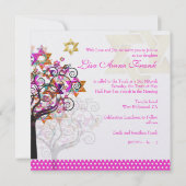 PixDezines PINK TREE OF LIFE BAT MITZVAH INVITES Kaart (Achterkant)