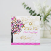 PixDezines PINK TREE OF LIFE BAT MITZVAH INVITES Kaart (Staand voorkant)