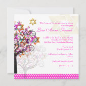 PixDezines PINK TREE OF LIFE BAT MITZVAH INVITES Kaart (Achterkant)