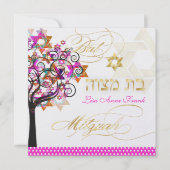PixDezines PINK TREE OF LIFE BAT MITZVAH INVITES Kaart (Voorkant)