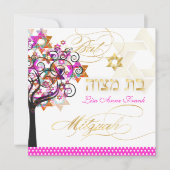 PixDezines PINK TREE OF LIFE BAT MITZVAH INVITES Kaart (Voorkant)