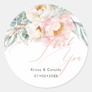 PixDezines Pink White Peonies Bedankt Ronde Sticker