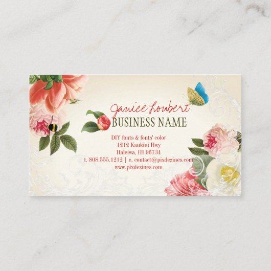 PixDezines pioenen/doe-het-zelf achtergrond Visitekaartje (Achterkant)