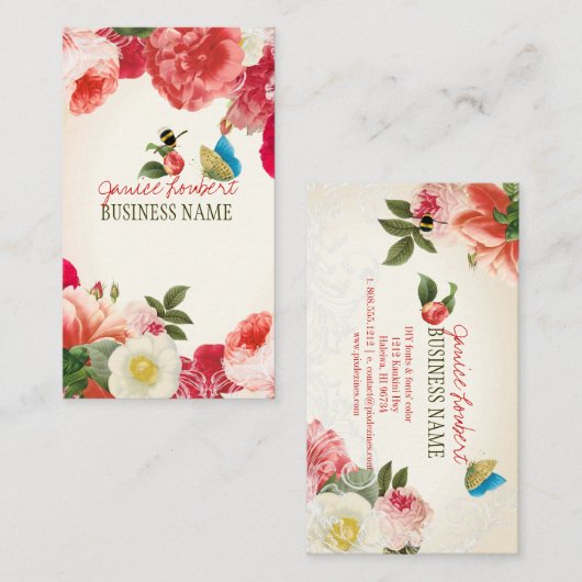 PixDezines pioenen/doe-het-zelf achtergrond Visitekaartje (Voorkant / Achterkant)