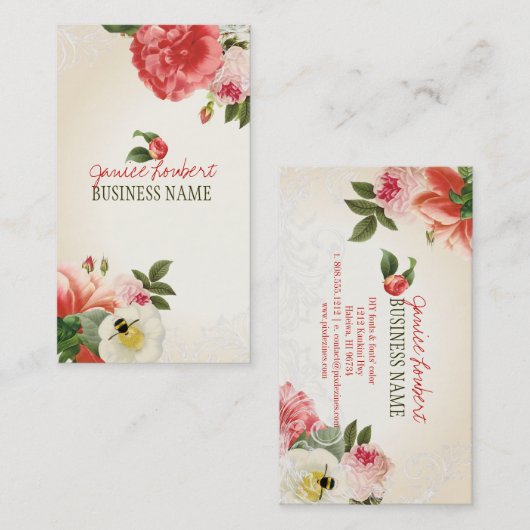 PixDezines  pioenen/doe-het-zelf achtergrond Visitekaartje (Voorkant / Achterkant)