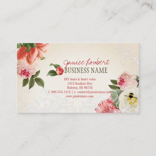 PixDezines pioenen/doe-het-zelf achtergrond Visitekaartje (Achterkant)