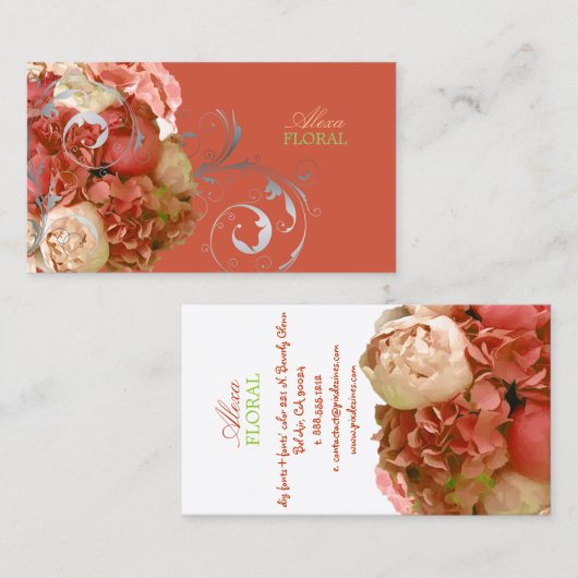 PixDezines pioenen+hortensia’s/doe-het-zelf achter Visitekaartje (Voorkant / Achterkant)