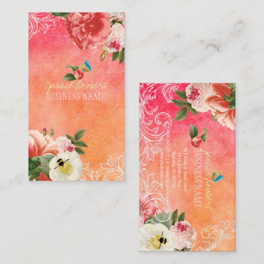 PixDezines  pioenen/waterverf Visitekaartje (Voorkant / Achterkant)