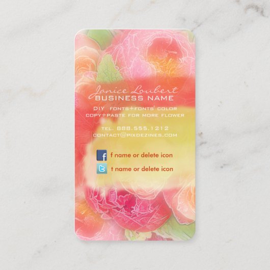 PixDezines pioenrozen boeketten/doe-het-zelf achte Visitekaartje (Achterkant)