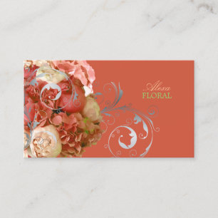 PixDezines pioenrozen+hortensia's/diy achtergrond Visitekaartje