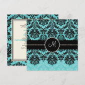 PixDezines Piqué, Damask/Black+Aqua Blue Velvet Kaart (Voorkant / Achterkant)