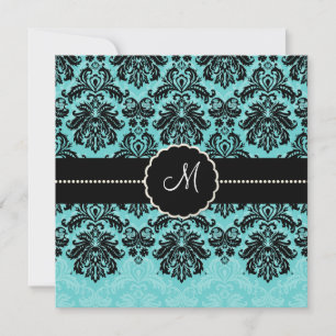 PixDezines Piqué, Damask/Black+Aqua Blue Velvet Kaart