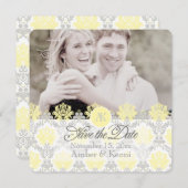 PixDezines pique damask/yellow/grijs Save The Date (Voorkant / Achterkant)