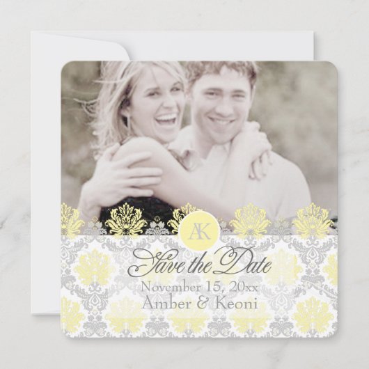 PixDezines pique damask/yellow/grijs Save The Date (Voorkant)