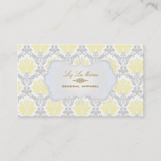 PixDezines  piqué damast/geel+grijs Visitekaartje (Voorkant)