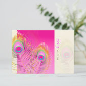 PixDezines Pizzazz Peacock Feather RSVP Kaartje (Staand voorkant)