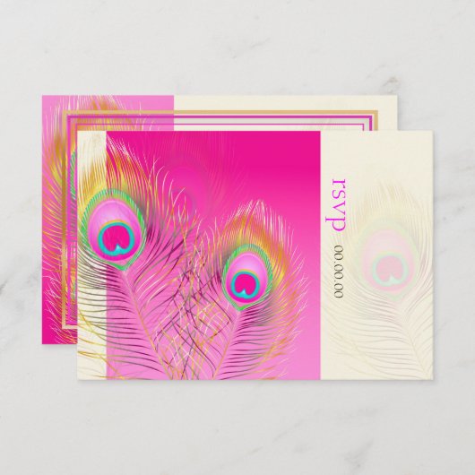 PixDezines Pizzazz Peacock Feather RSVP Kaartje (Voorkant / Achterkant)