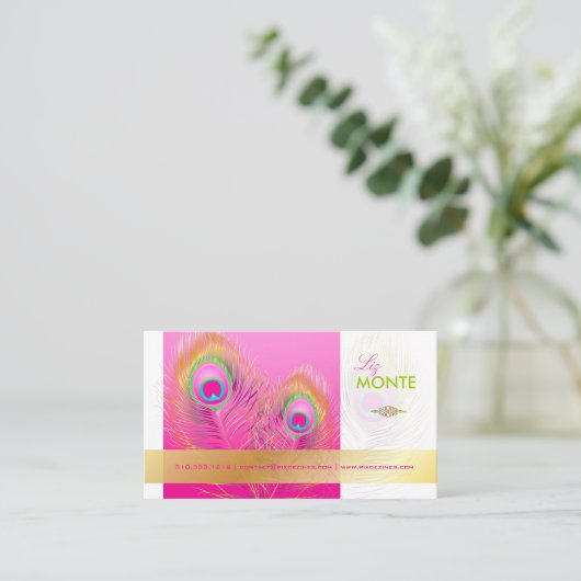 PixDezines Pizzazz Peacock Feather voor lange leve Visitekaartje (Staand voorkant)