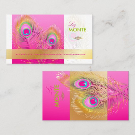 PixDezines Pizzazz Peacock Feather voor lange leve Visitekaartje (Voorkant / Achterkant)
