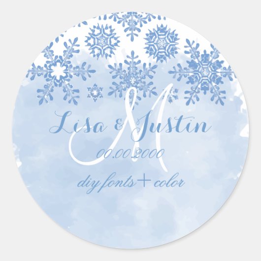 PixDezines placid blue sneeuwvlokken/DIY Ronde Sticker (Voorkant)