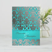 PIXDezines PLATINUM FLORA DAMASK INVITATIES Kaart (Staand voorkant)