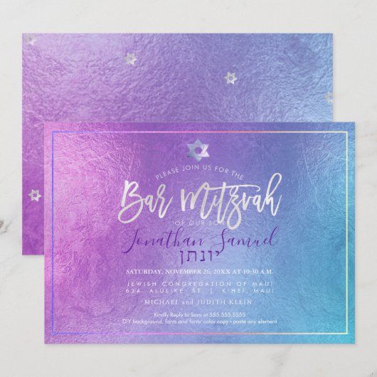 PixDezines Platinum Ombre Blauwgroen Bar Mitzvah Kaart (Voorkant / Achterkant)