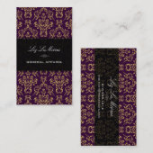 PixDezines Plum+Gold Arianna  Damask Visitekaartje (Voorkant / Achterkant)