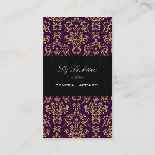 PixDezines Plum+Gold Arianna  Damask Visitekaartje (Voorkant)