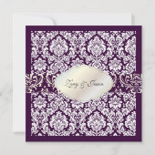 PixDezines Plum Moiré Damask/Crystal Chandelier Kaart (Achterkant)