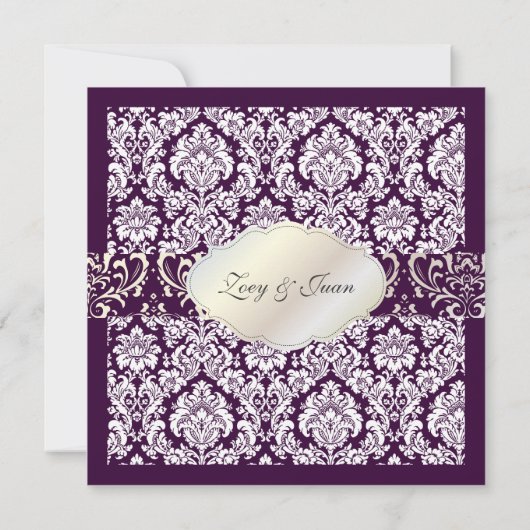 PixDezines Plum Moiré Damask/Crystal Chandelier Kaart (Achterkant)