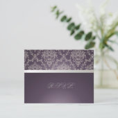 PixDezines plum+Silver Rsvp, dolcè damask RSVP Kaartje (Staand voorkant)