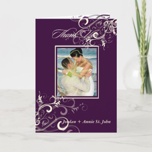 PixDezines Plum Swirls Photo Thank You cards Bedankkaart (Voorkant)