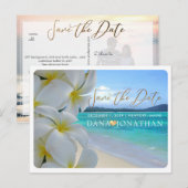 PixDezines Plumeria+Beach Bewaar de datum Briefkaart (Voorkant / Achterkant)