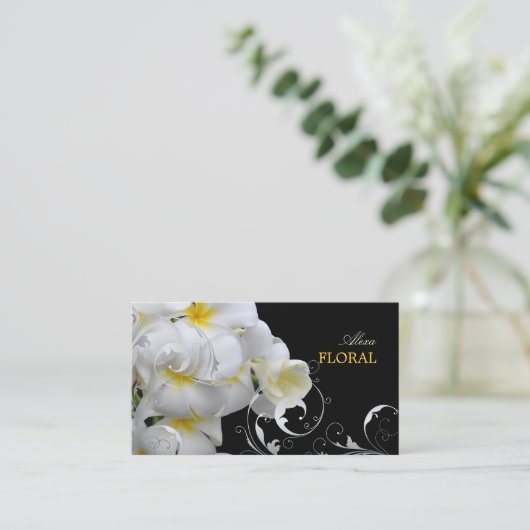 PixDezines Plumeria+filigree-zirls/dij-kleuren Visitekaartje (Staand voorkant)