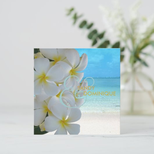 PixDezines Plumeria Lei/strand/tropische bruiloft Kaart (Staand voorkant)