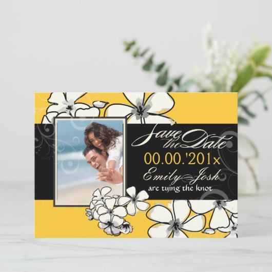 PixDezines Plumeria sparen de Datum/de kleur van d Save The Date (Staand voorkant)